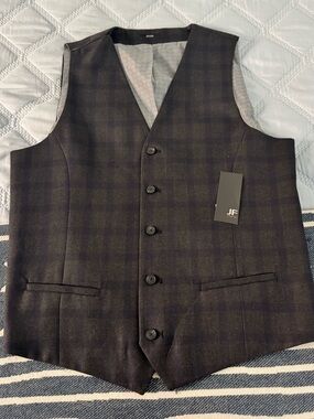 jf j.ferrar Black and Blue Plaid Men's Dress Vest